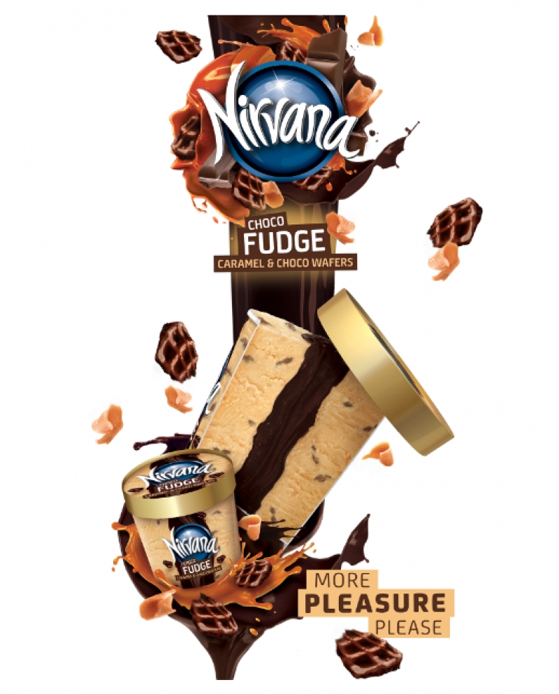 Nirvana Choco Fudge Caramel &amp; Choco Wafer σε νέα οικογενειακή συσκευασία 0.85L για Moooore Pleasure!